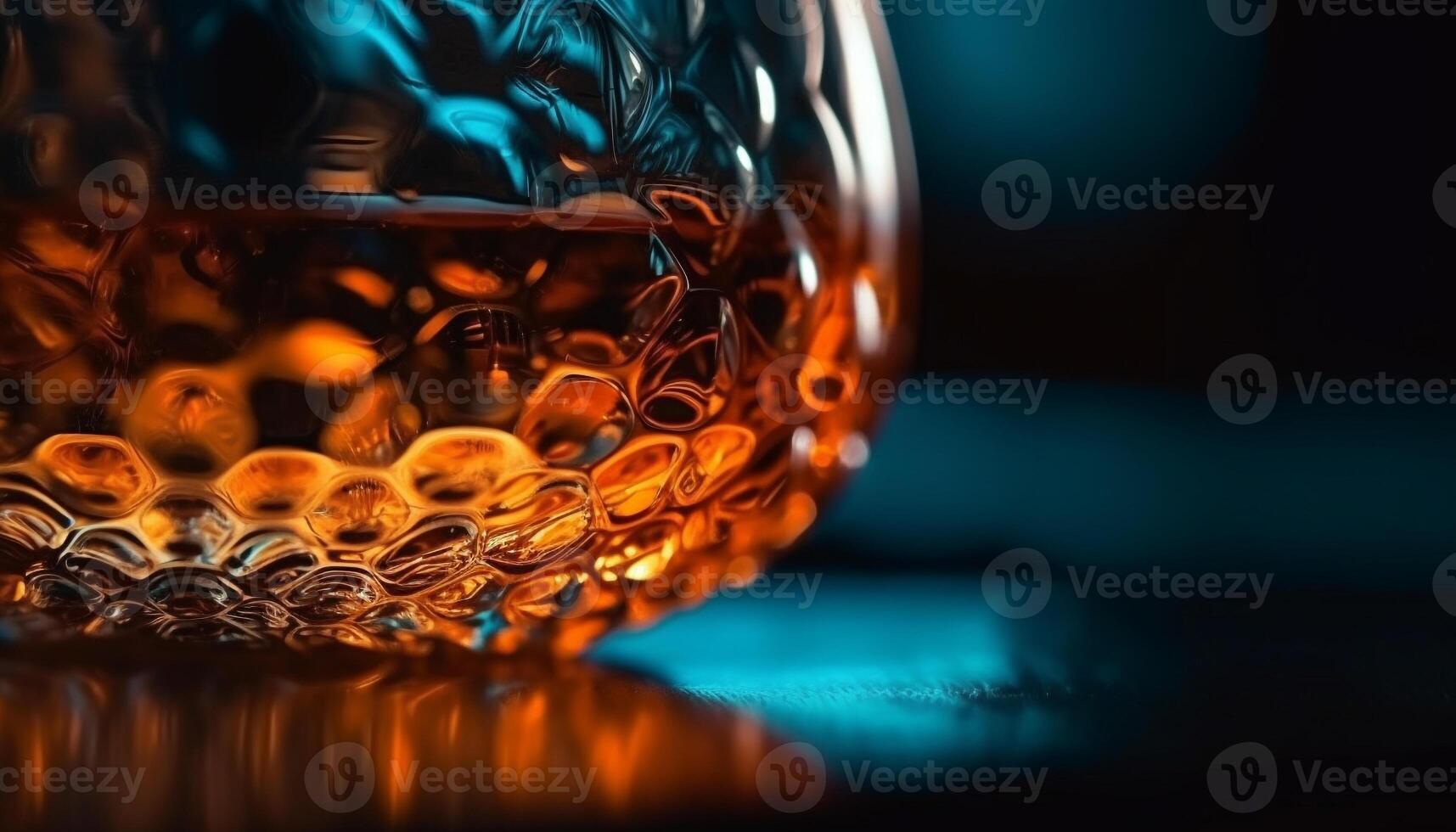 Luxury whiskey glass reflects blue celebration party generated by AI photo