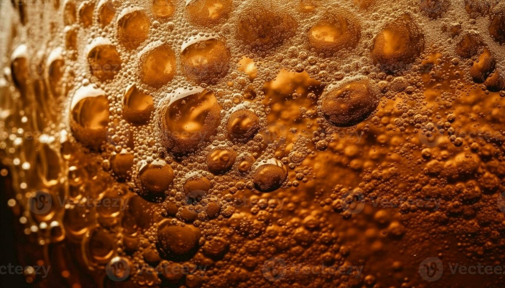 Golden bubbles on wet surface reflect nature beauty generated by AI photo