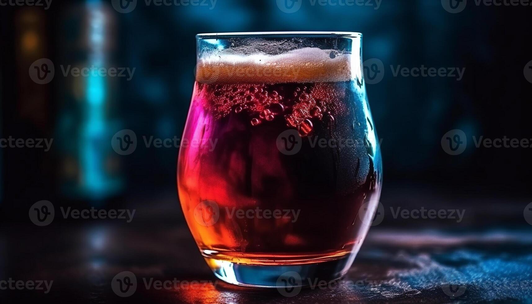 Refreshing cocktail poured over ice in bar generated by AI photo