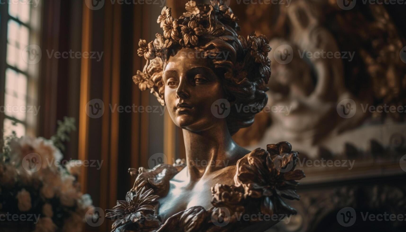 Praying women adorn ancient baroque altar sculpture generated by AI photo