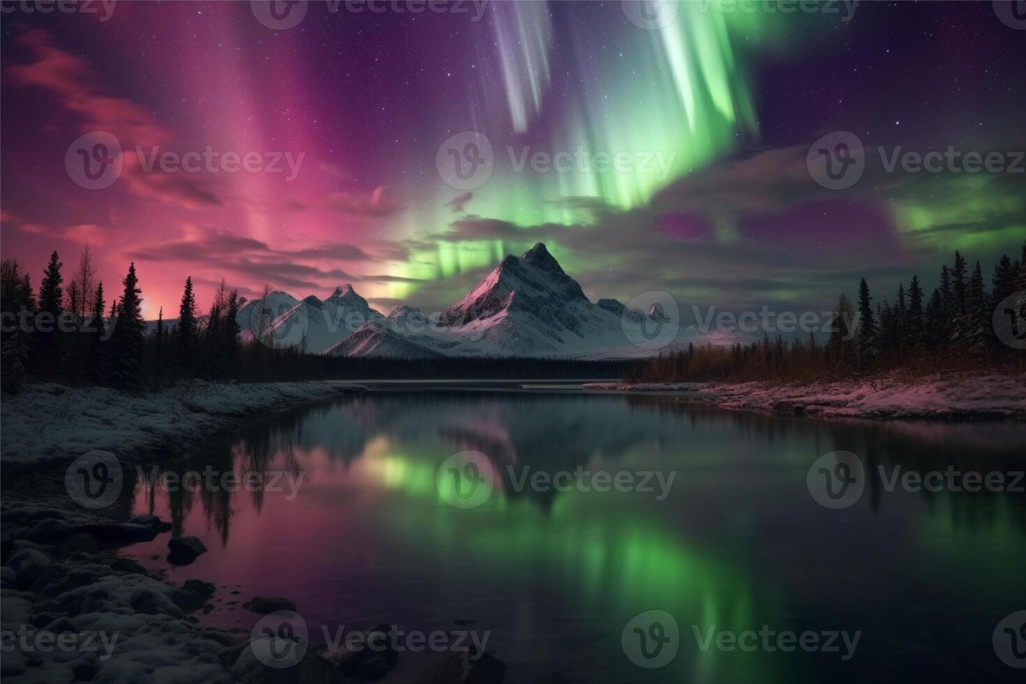 Aurora landscape with northern lights, photo