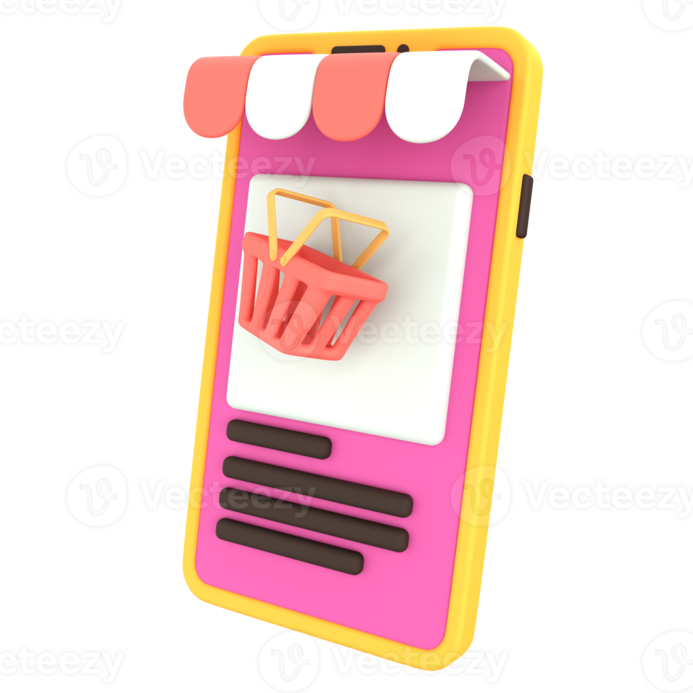 3D Icon online shop with product display E Commerce png