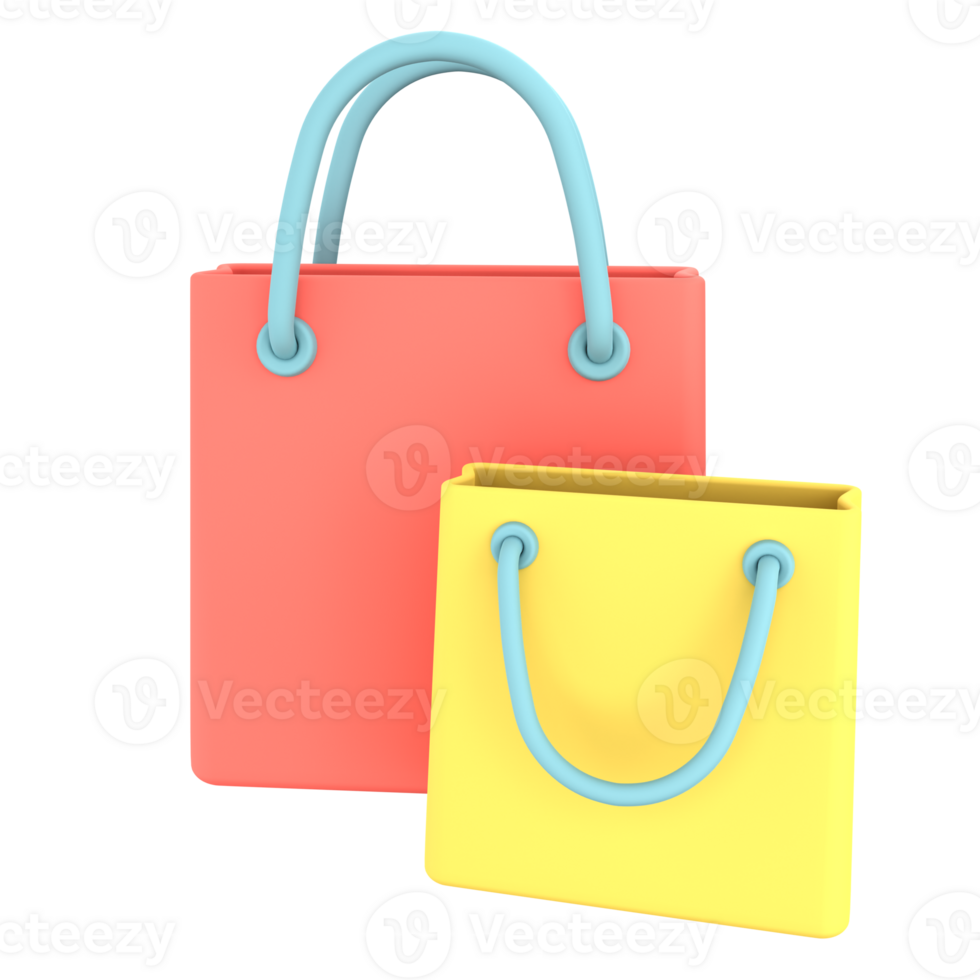 3d icono compras bolso amarillo y rojo mi comercio png