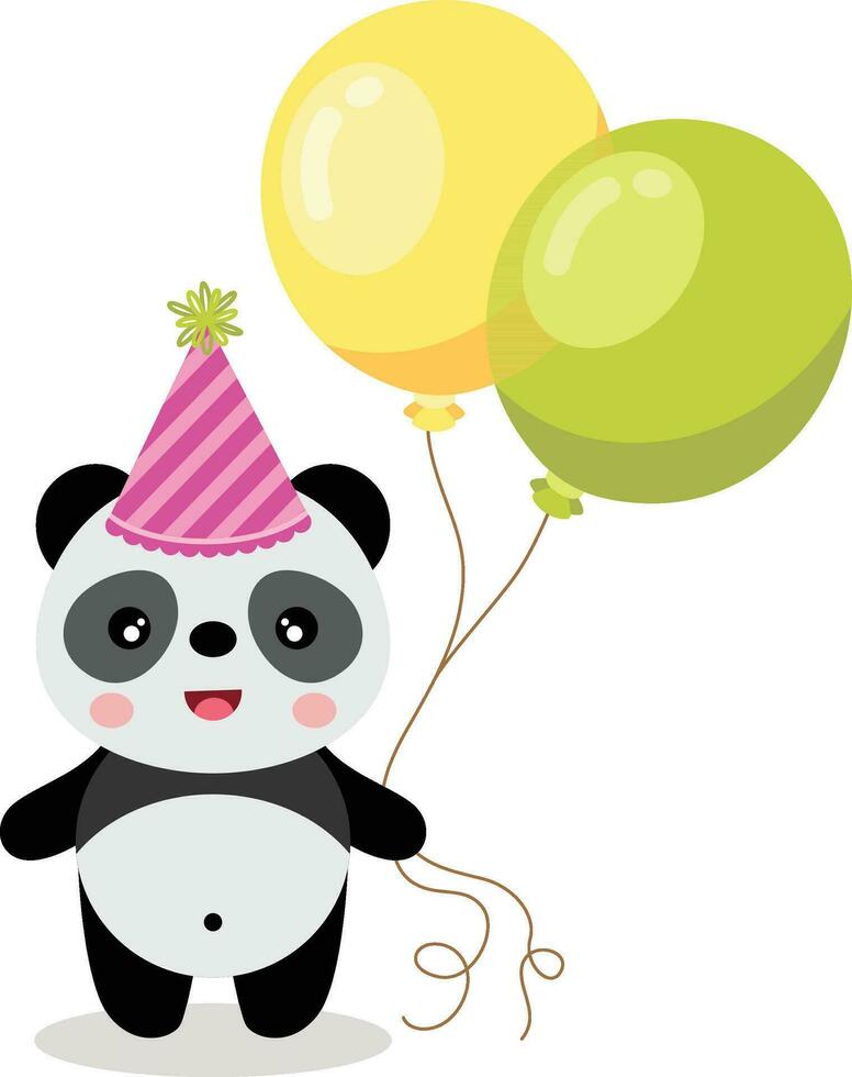 Happy birthday cute panda holding balloons vector