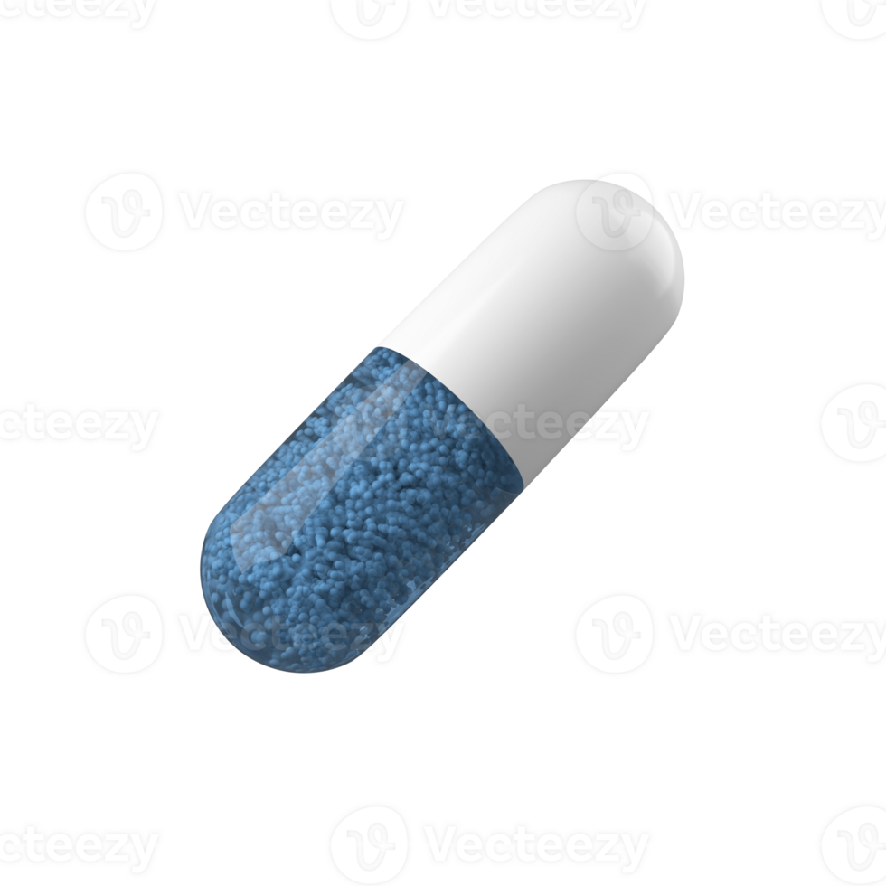 Blue capsule on isolated background. Health and medical concept. png