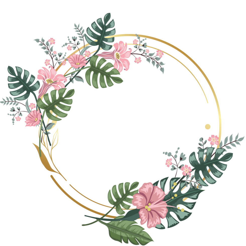 WaterColor Flowers with Gold Circle png