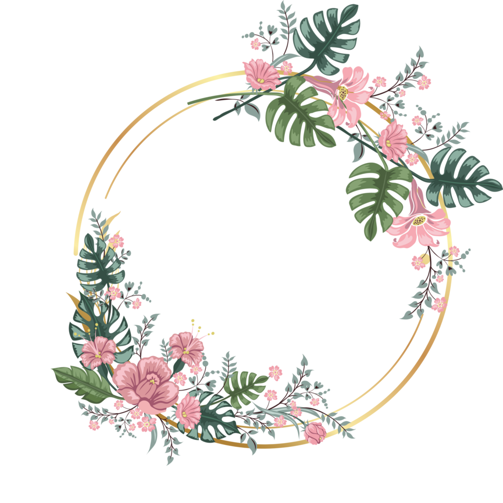 WaterColor Flowers with Gold Circle png