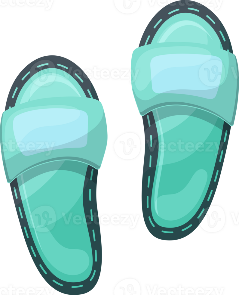 Beach slippers png. Blue flip flops in cartoon style. Illustration isolated on transparent background. png