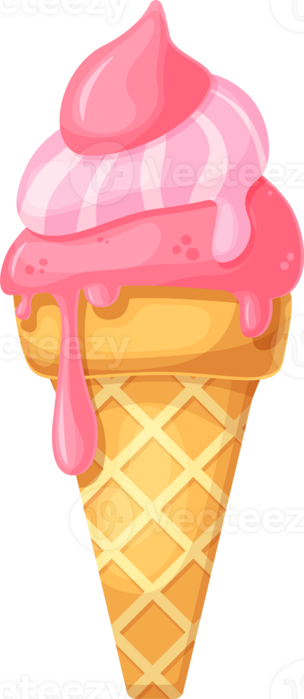 Pink ice cream in bright cartoon style png. Illustration isolated on transparent background. png