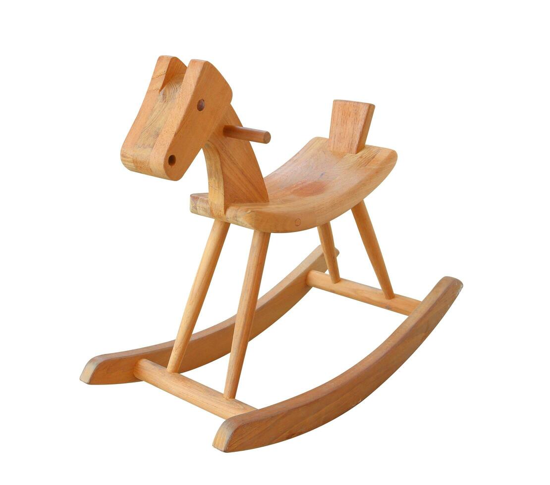 Wooden horse toy for kids to ride isolated on white background photo