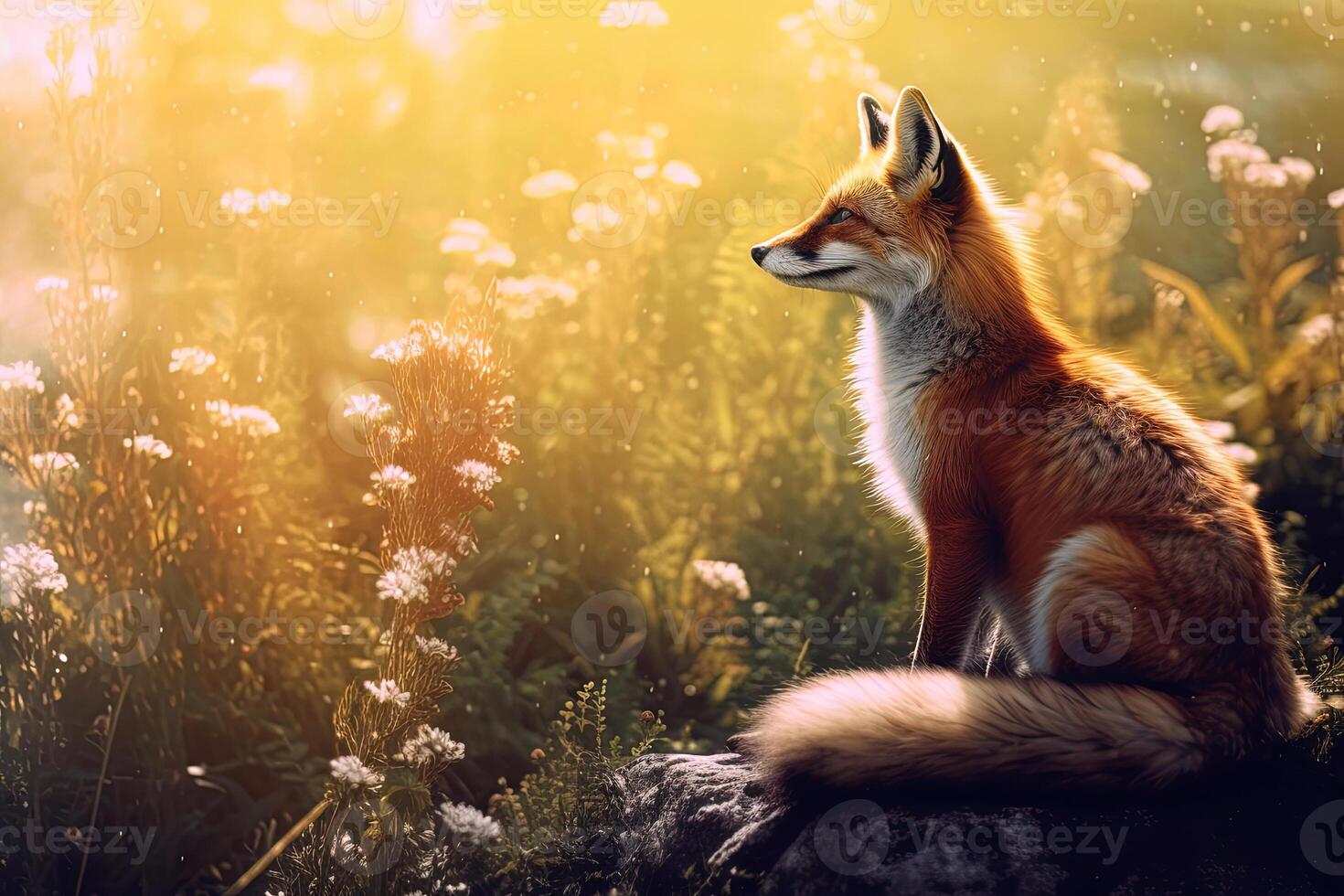 A magical fairy tale forest with a fox. A mythical realm is like something out of a storybook. AI Generated photo