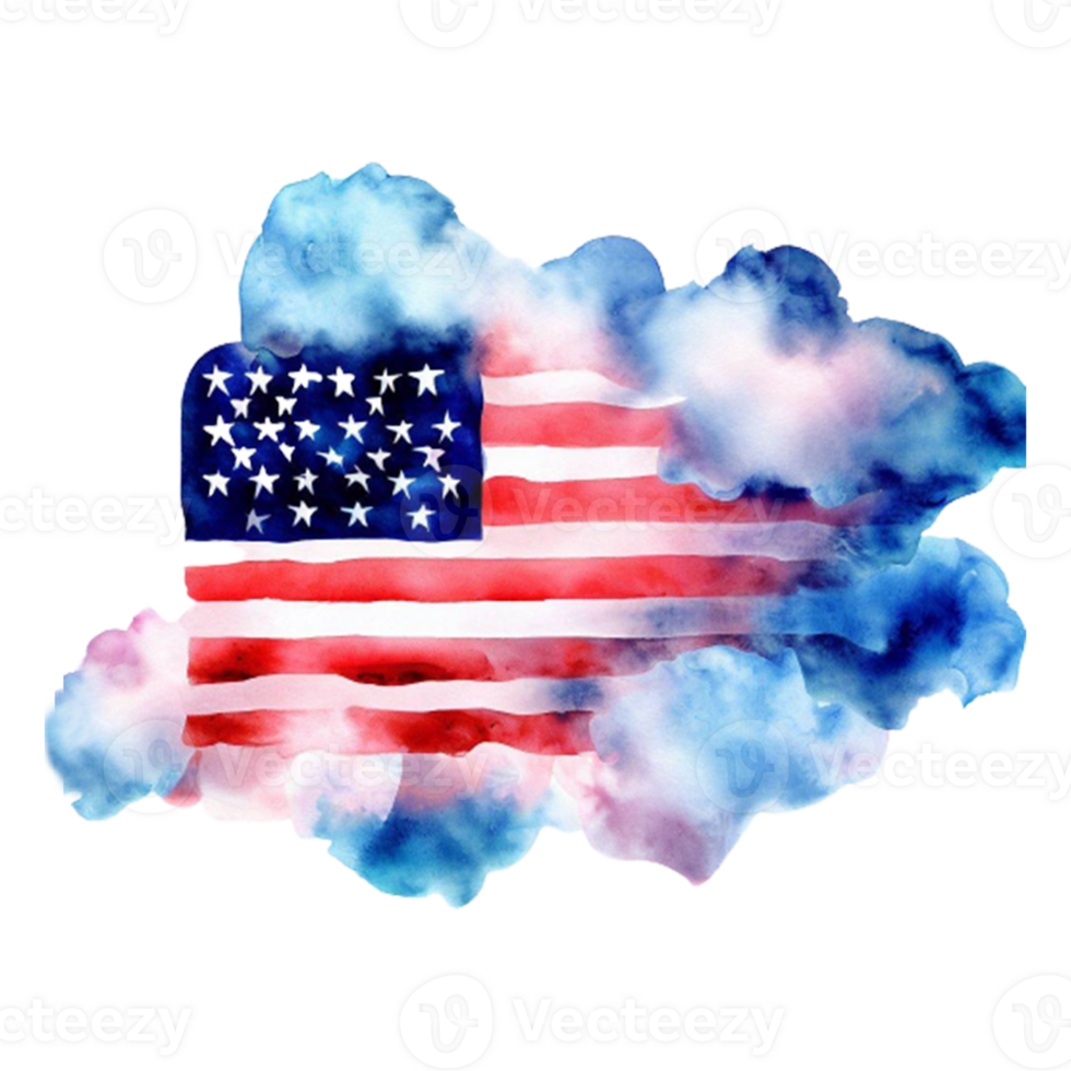 Watercolor 4th July American Flag Sublimation Clipart Design.  It can be used this graphic for any merchandise. It is perfect for any project packaging, stationery, mugs, bags, pillows, t-shirts etc. png