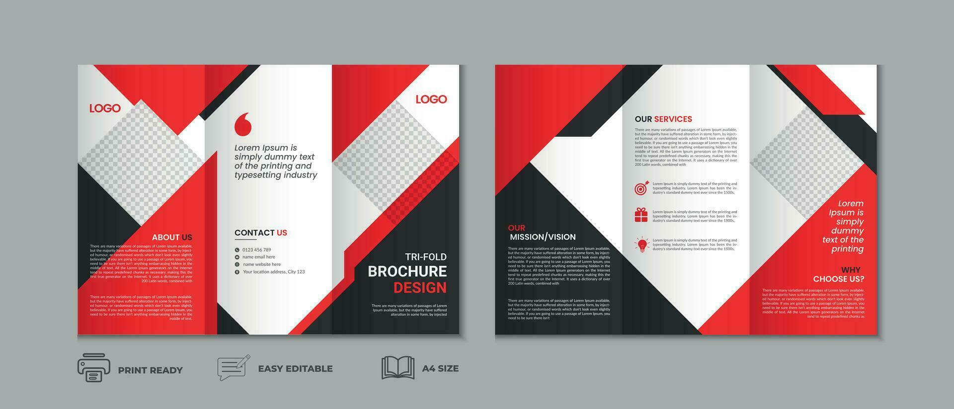 Professional clean modern and corporate trifold brochure template, three fold cover page, three fold brochure background layout design with mockup vector