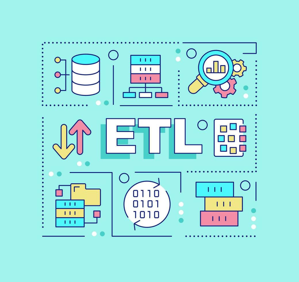 ETL word concepts turquoise banner. Database process. Analytic strategy ...