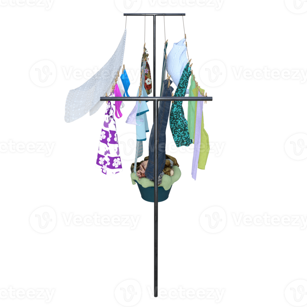 clothes drying on a clothesline isolated 3d png