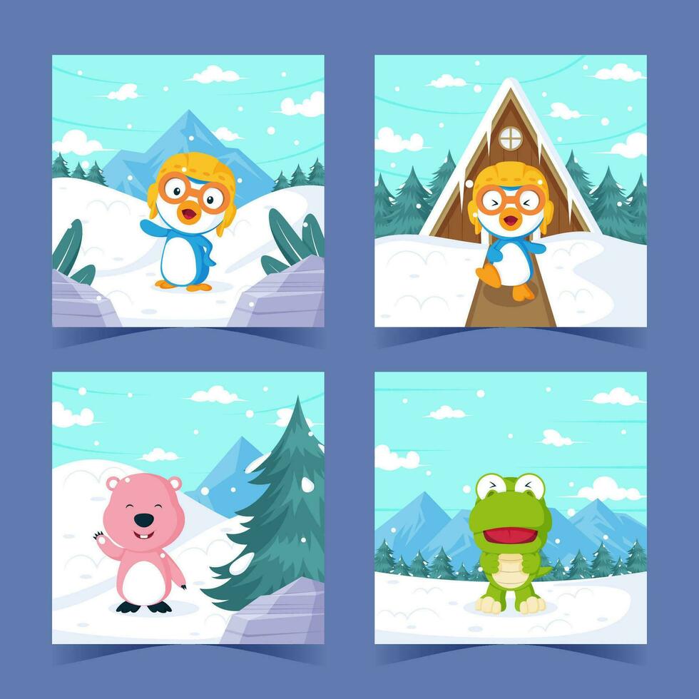 Cute Little Penguin and Friends Social Media Post vector