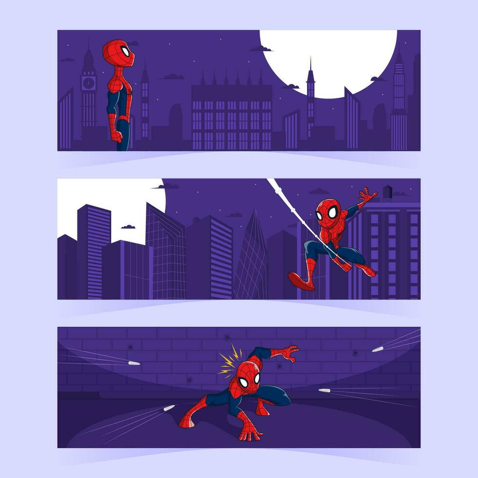 Superhero In Spider Costume Horizontal Banner vector