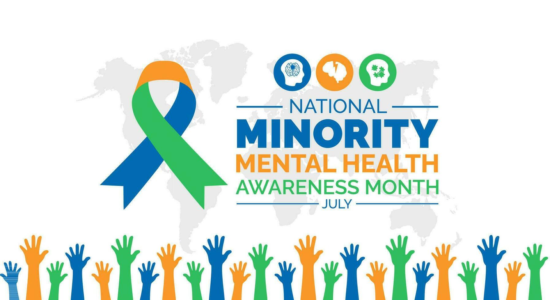 National Minority Mental Health Awareness Month background, banner, poster and card design template celebrated in July. vector