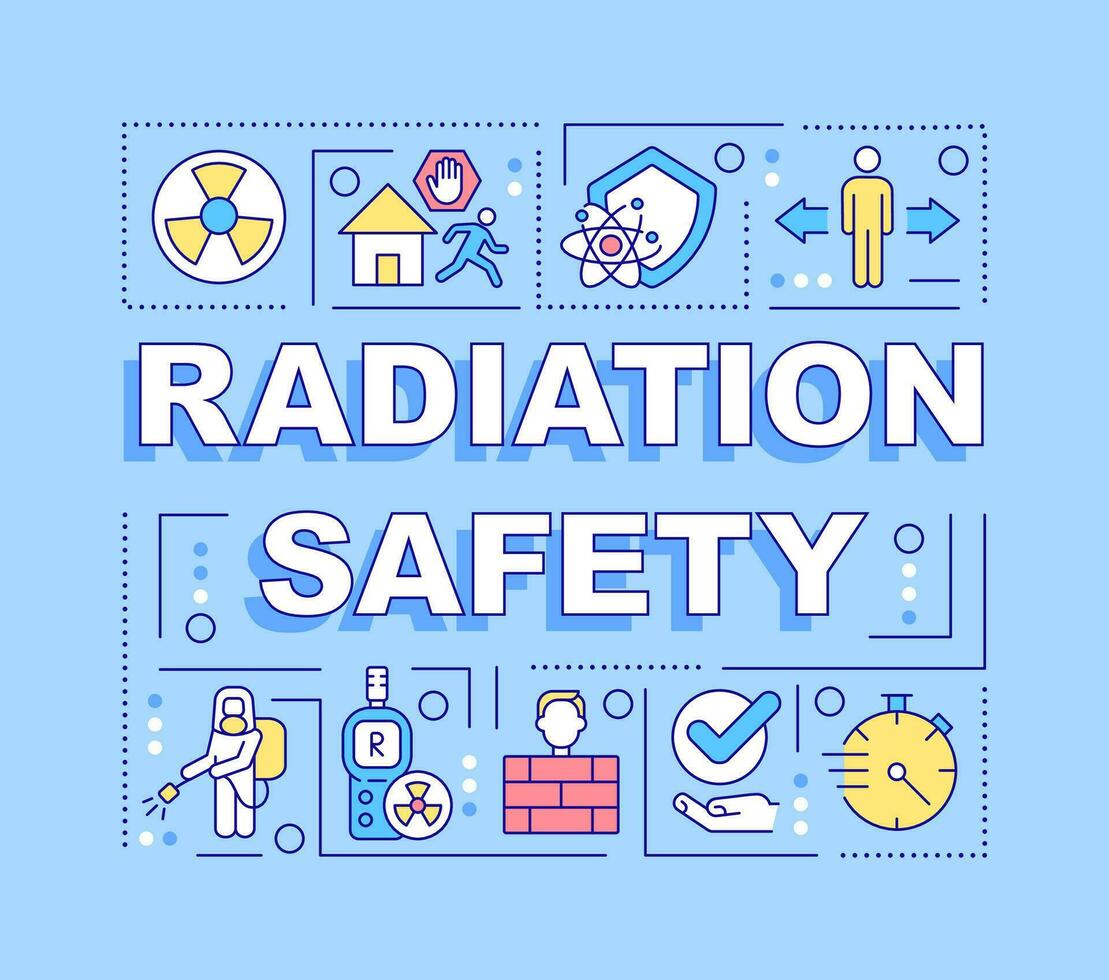 Radiation safety word concepts blue banner. Emergency actions. Infographics with editable icons on color background. Isolated typography. Vector illustration with text
