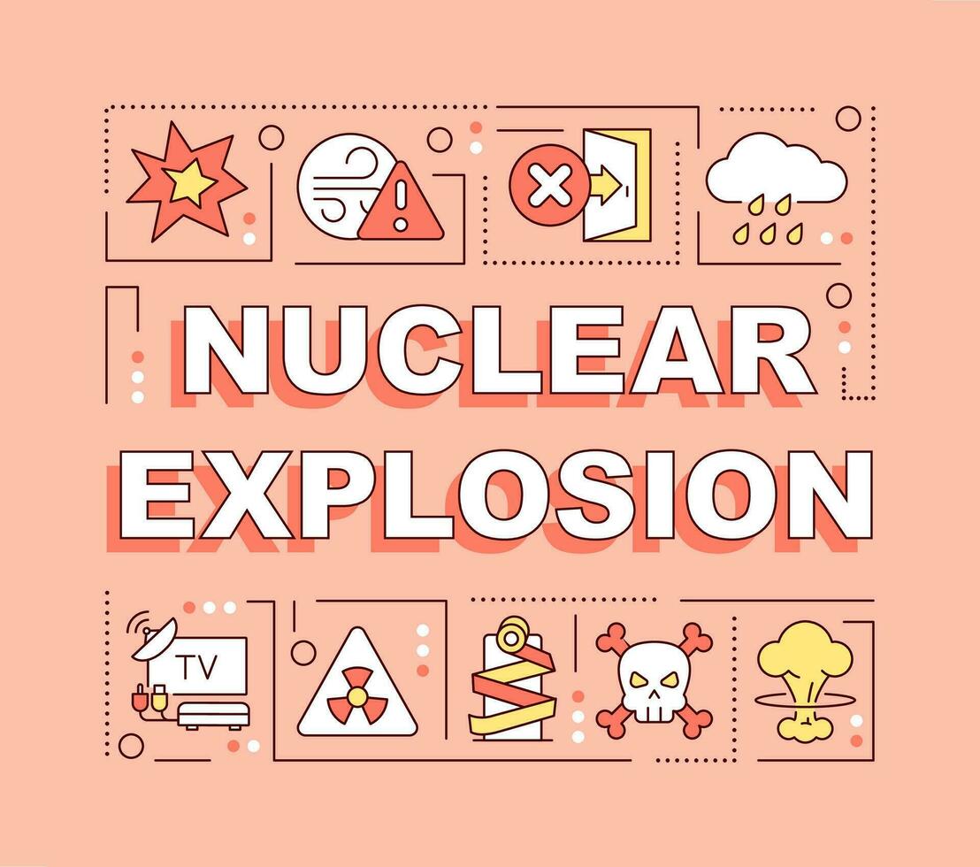 Nuclear explosion word concepts pink banner. Radioactive pollution. Infographics with editable icons on color background. Isolated typography. Vector illustration with text