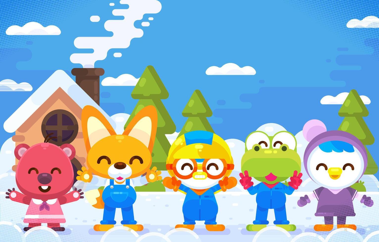 Little Penguin And His Friend Playing In The Snow vector