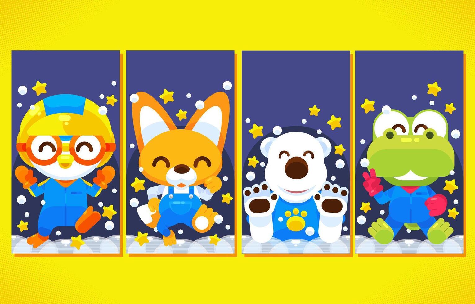 Happy And Friendly Penguin And His Friends vector