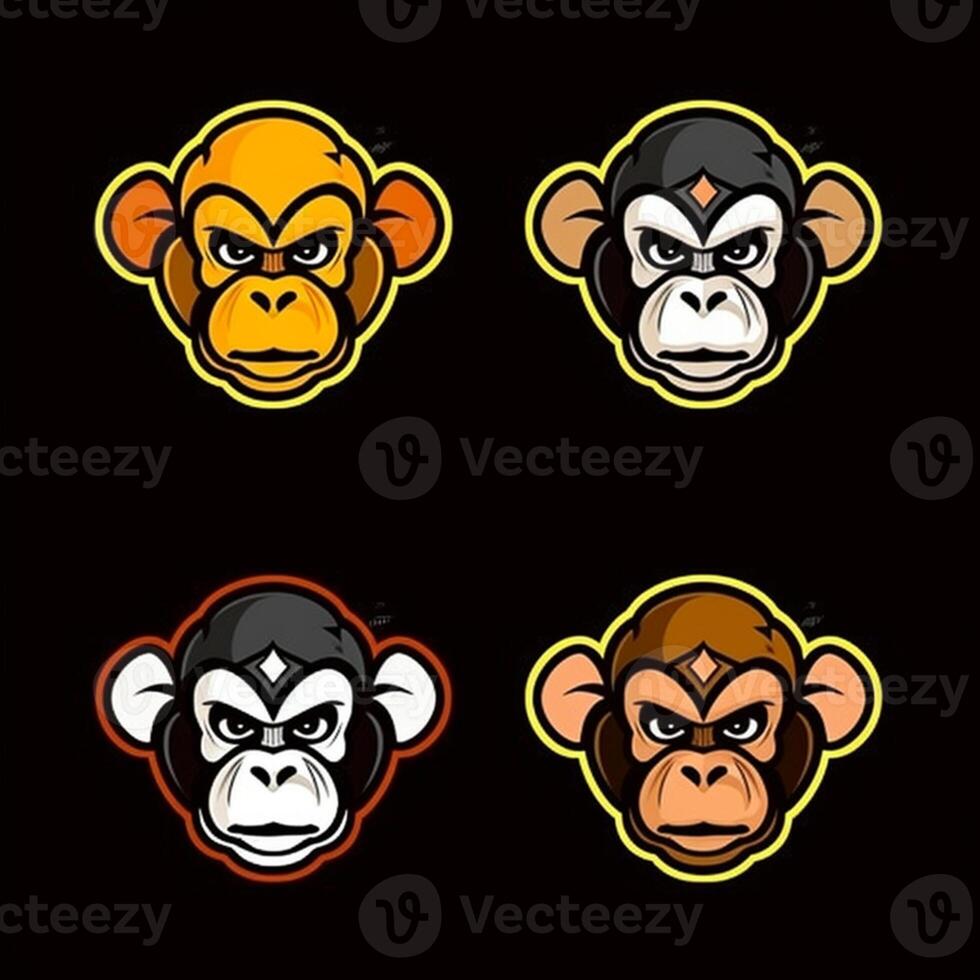 Cute monkey mascot logo set black background photo