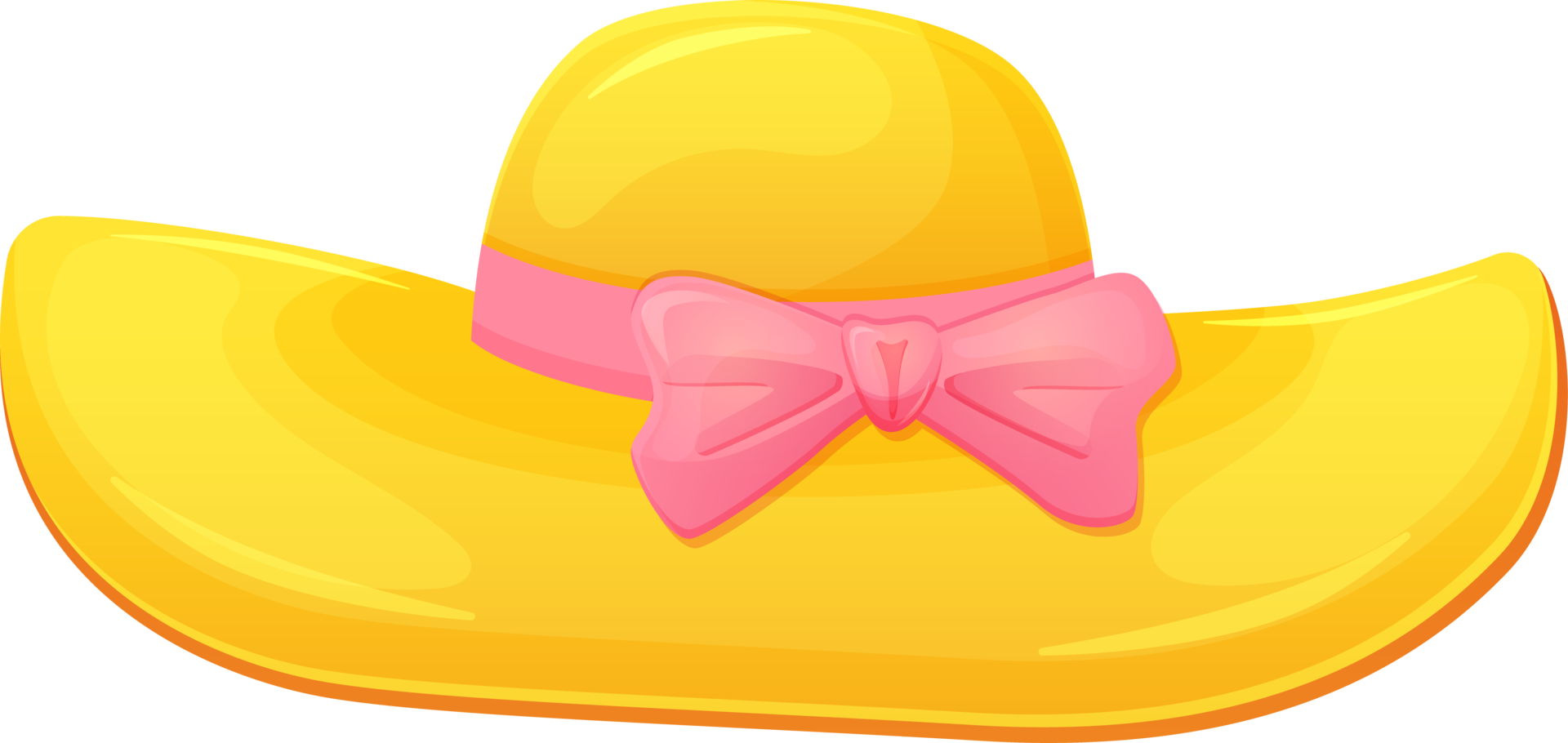 Yellow sun hat with pink bow png. Women summer accessories