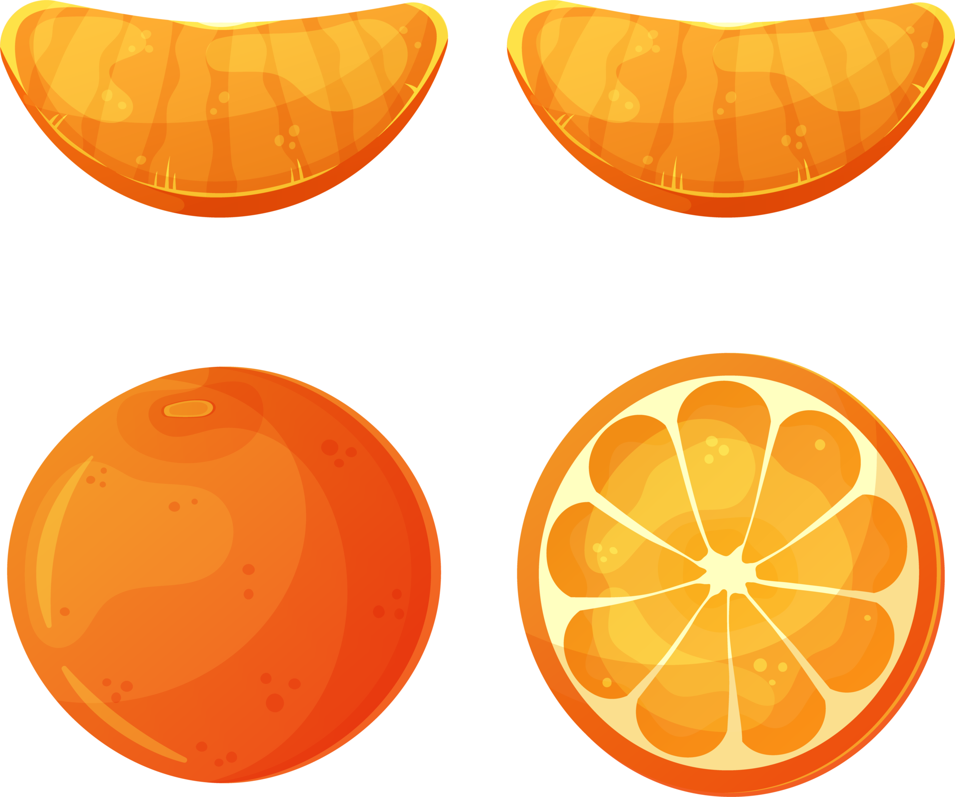Orange whole and slices of oranges png. Illustration isolated on