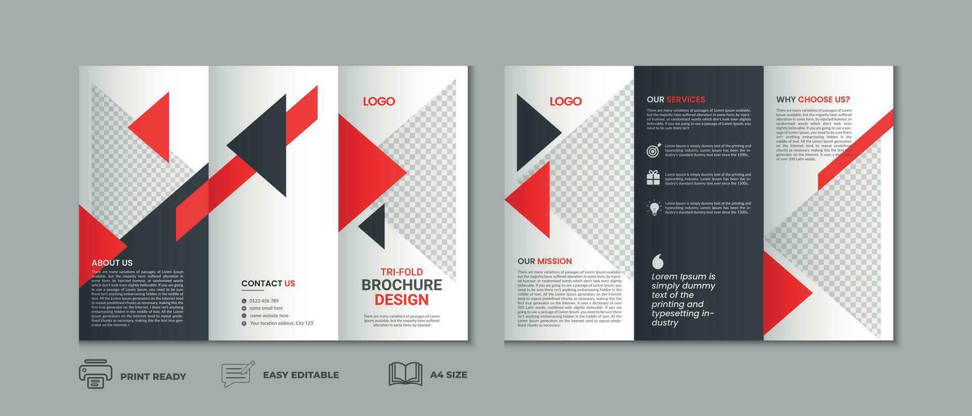 Professional clean modern and corporate trifold brochure template, three fold cover page, three fold brochure background layout design with mockup vector