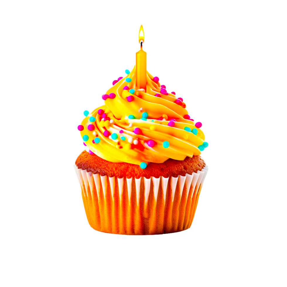 Yellow cup Cake and candle Generative Ai png