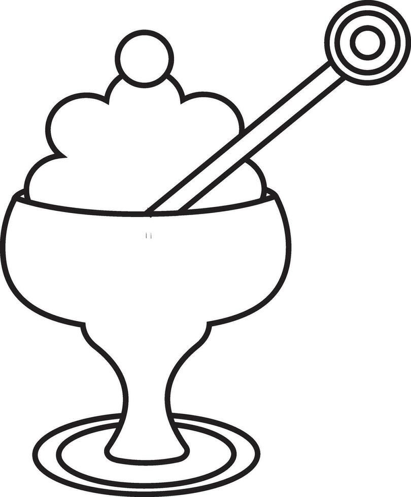 Flat style black line art cup ice cream. vector