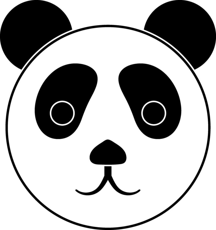 Cute panda bear face icon in Black and White style. vector