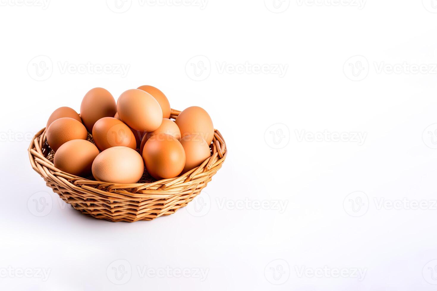 Eggs in basket isolated on white background with copy space. ai