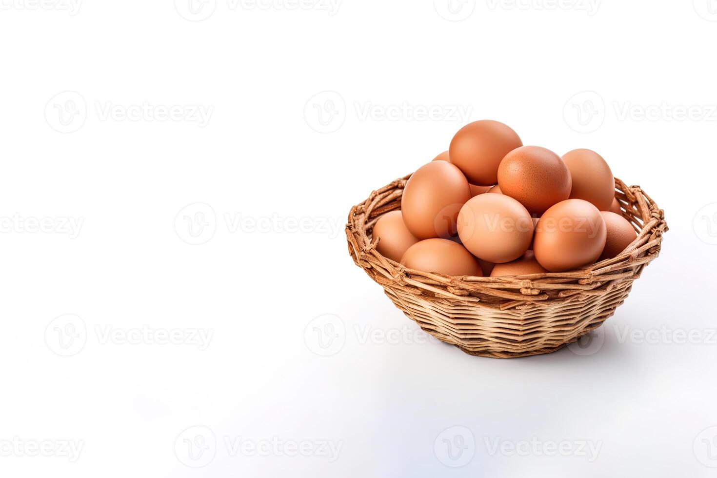 Eggs in basket isolated on white background with copy space. ai