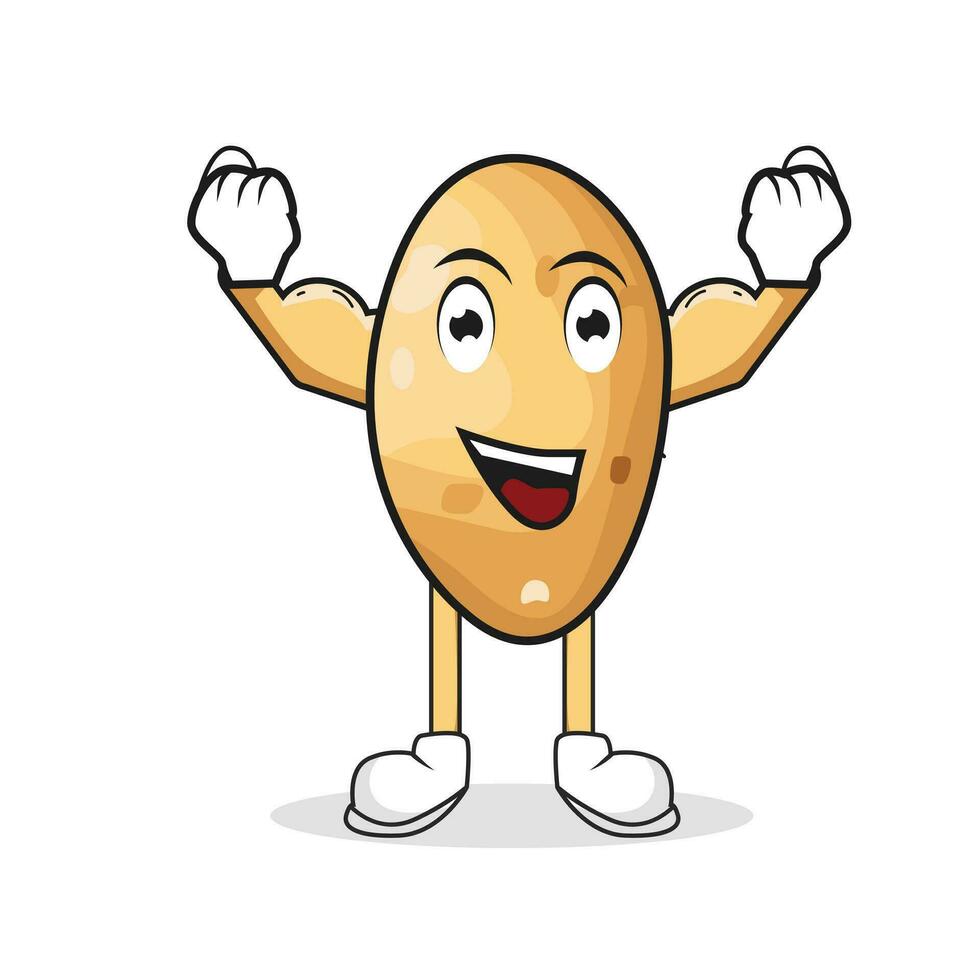 Cute potato vegetable character mascot in flat design with hands clenched up with muscles signify strength and joy vector