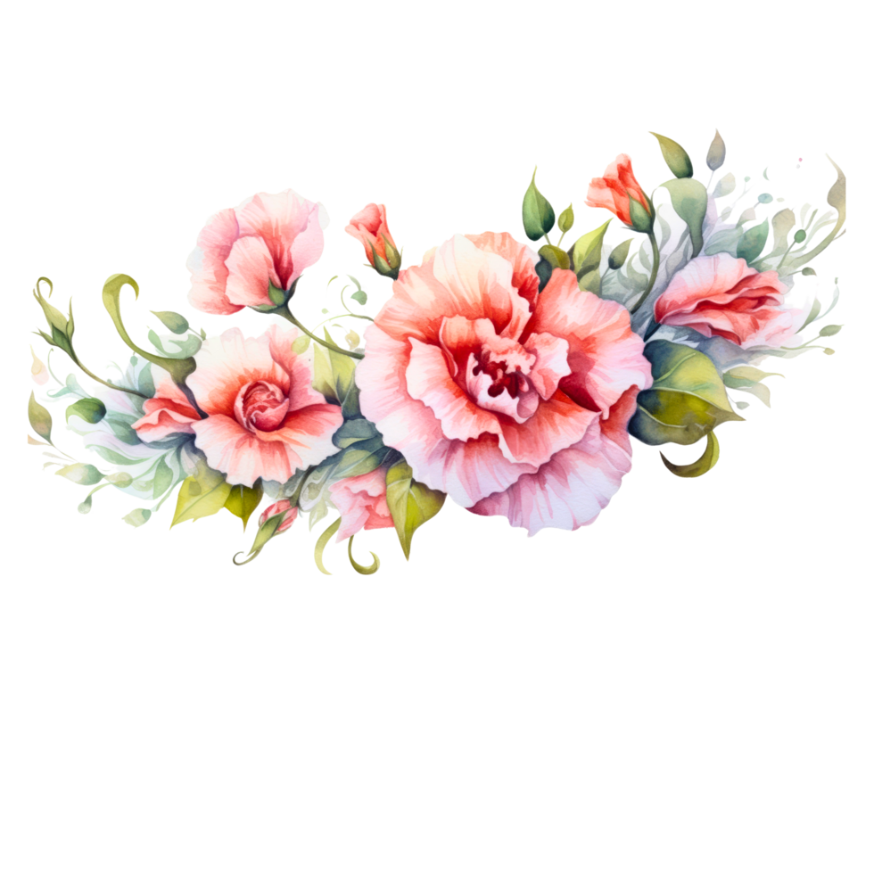 ai generated clipart carnation bouquet painted with watercolor technique png