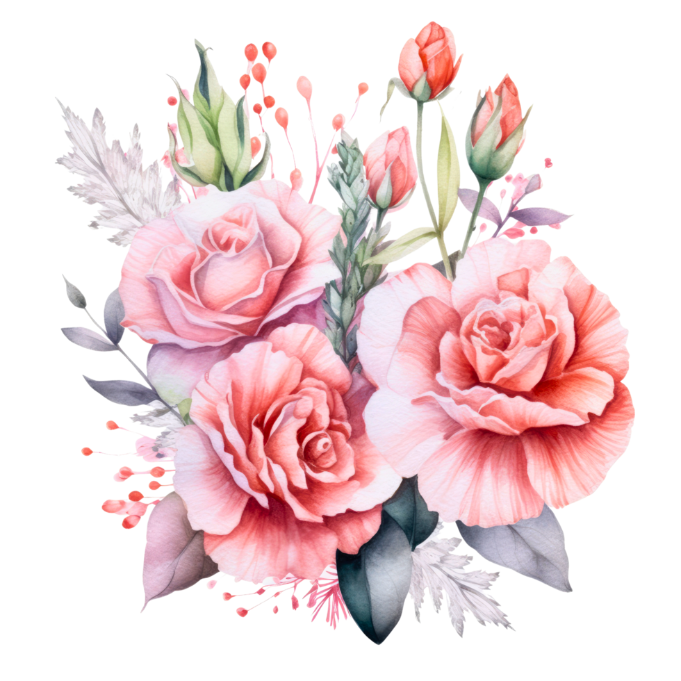 ai generated clipart carnation bouquet painted with watercolor technique png