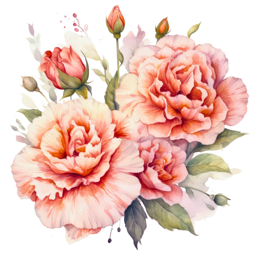 ai generado clipart clavel ramo de flores pintado con acuarela técnica png