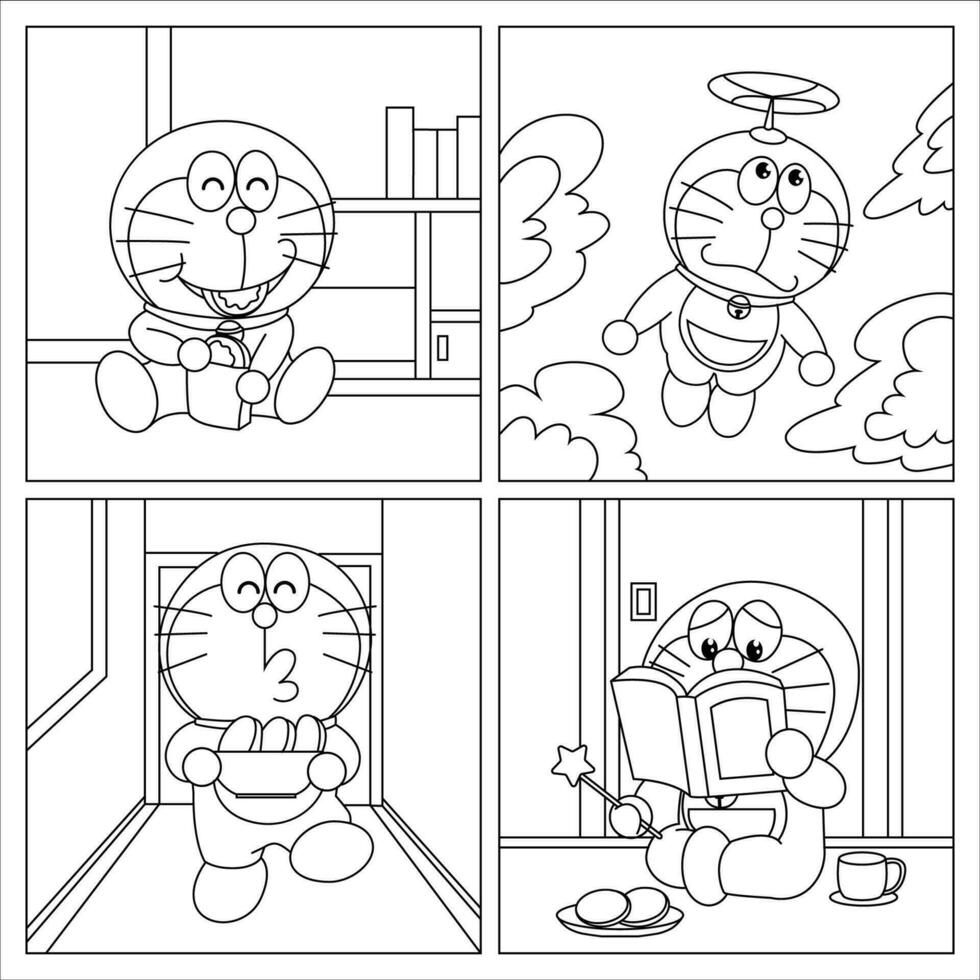Cute Robot Cat Coloring Book vector
