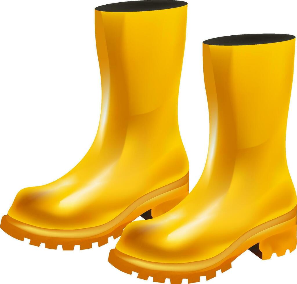 yellow rubber boots, yellow color shoes, boots, low shoes, boots vector illustration 3D