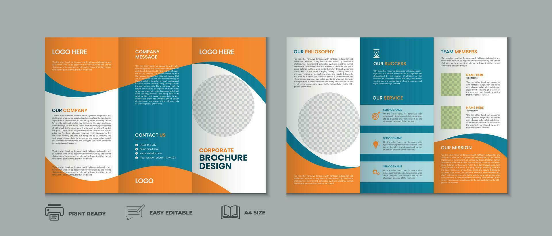 Professional clean modern and corporate trifold brochure template, three fold cover page, three fold brochure background layout design with mockup vector