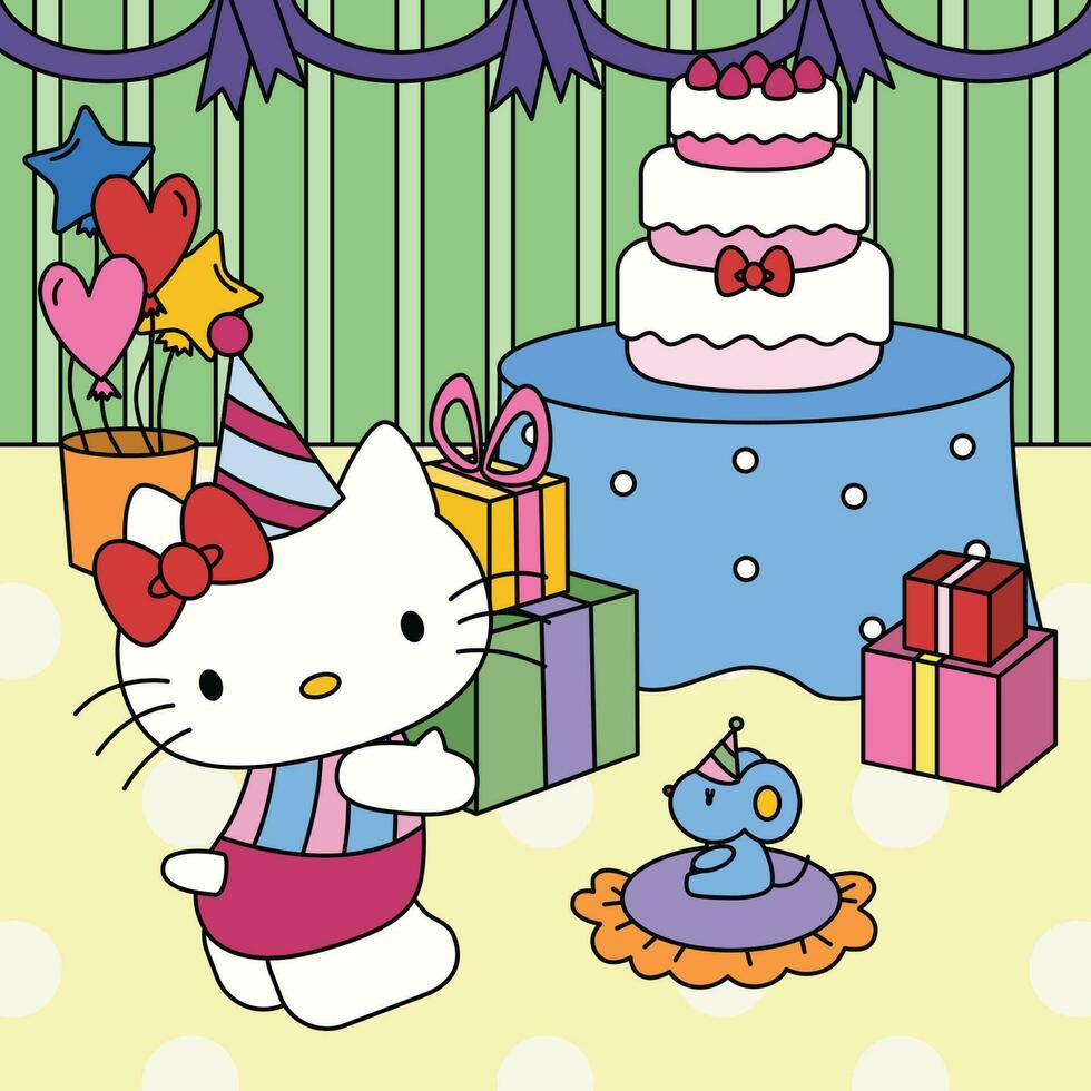 Little Cat Preparing for Birthday Party vector