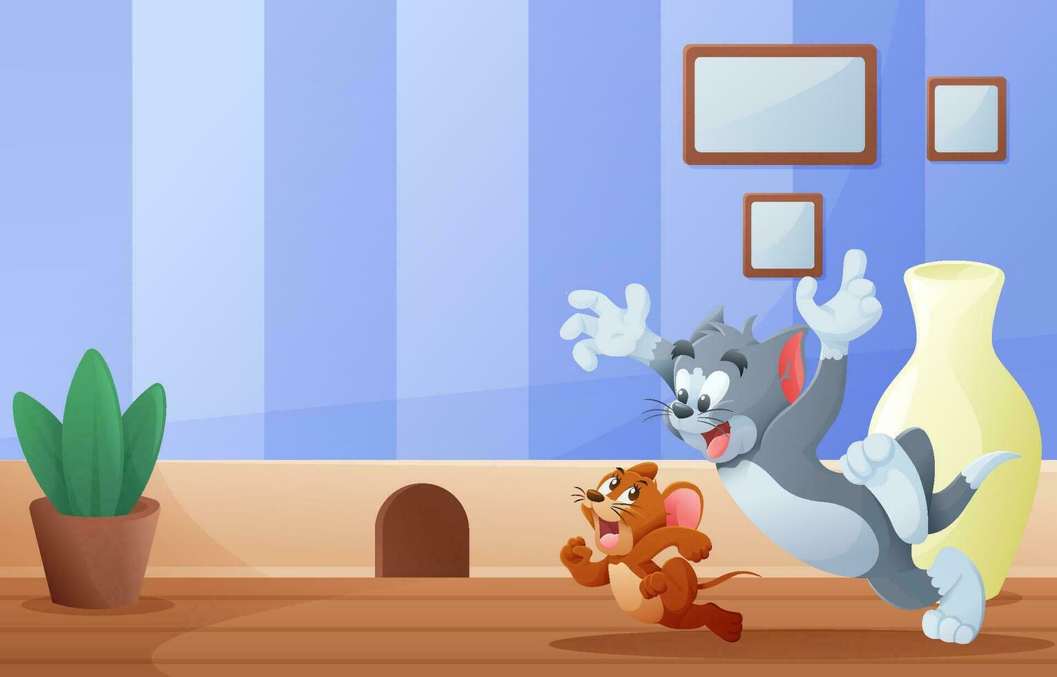 Cat Running after a Naughty Mouse vector