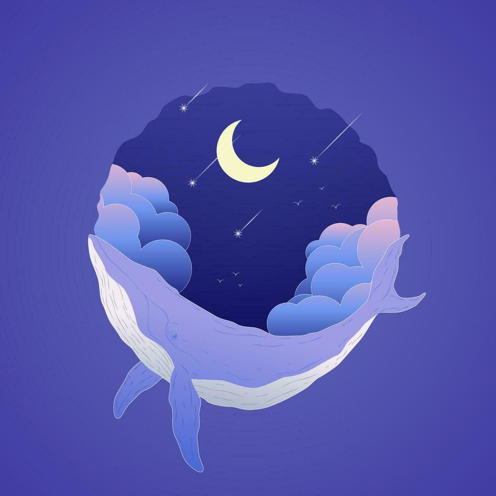 Lonely Whale in the Sky Full of Star and Cloud vector