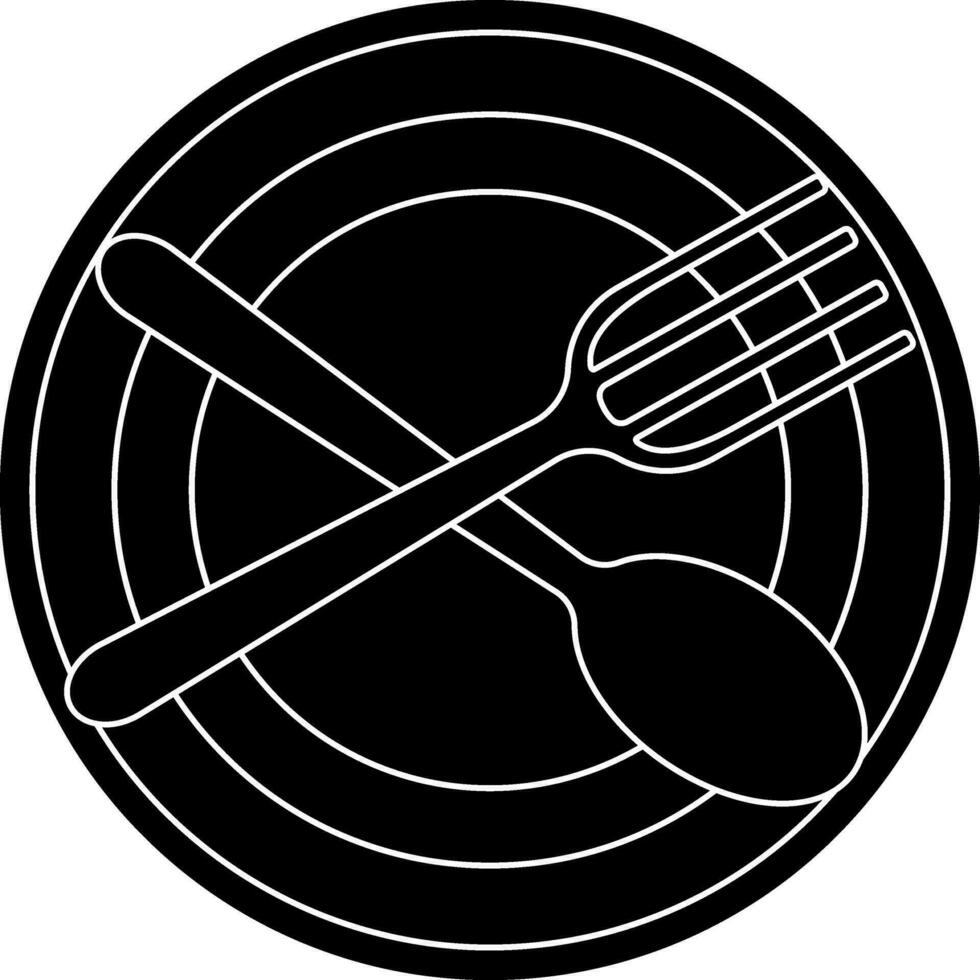 negro y blanco cuchara con tenedor en lámina. glifo icono o símbolo. vector