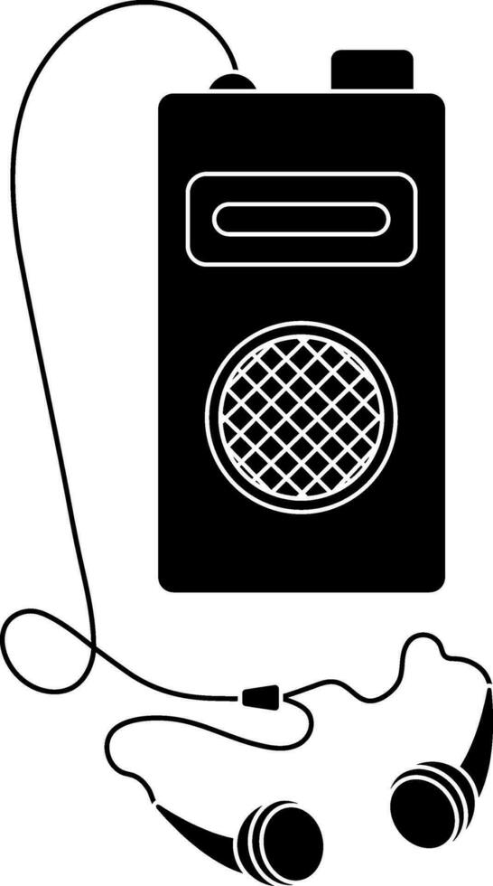 Black and white speaker with earphone. Glyph icon or symbol. vector