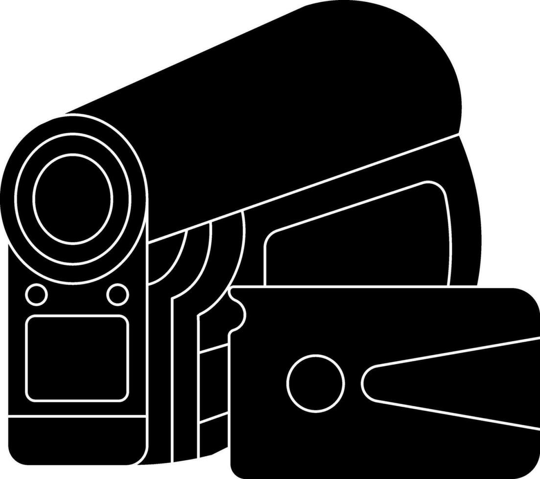 Black and white manual video camera. Glyph icon or symbol. vector