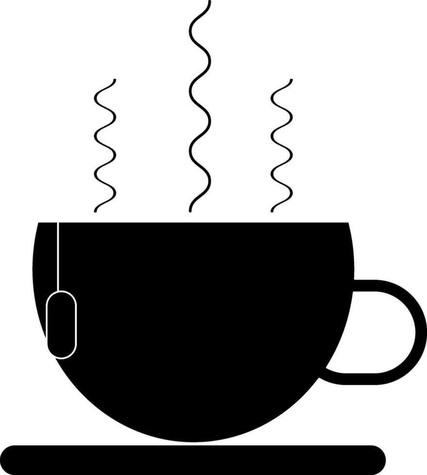 Black and white tea bag in hot cup. Glyph icon or symbol. vector
