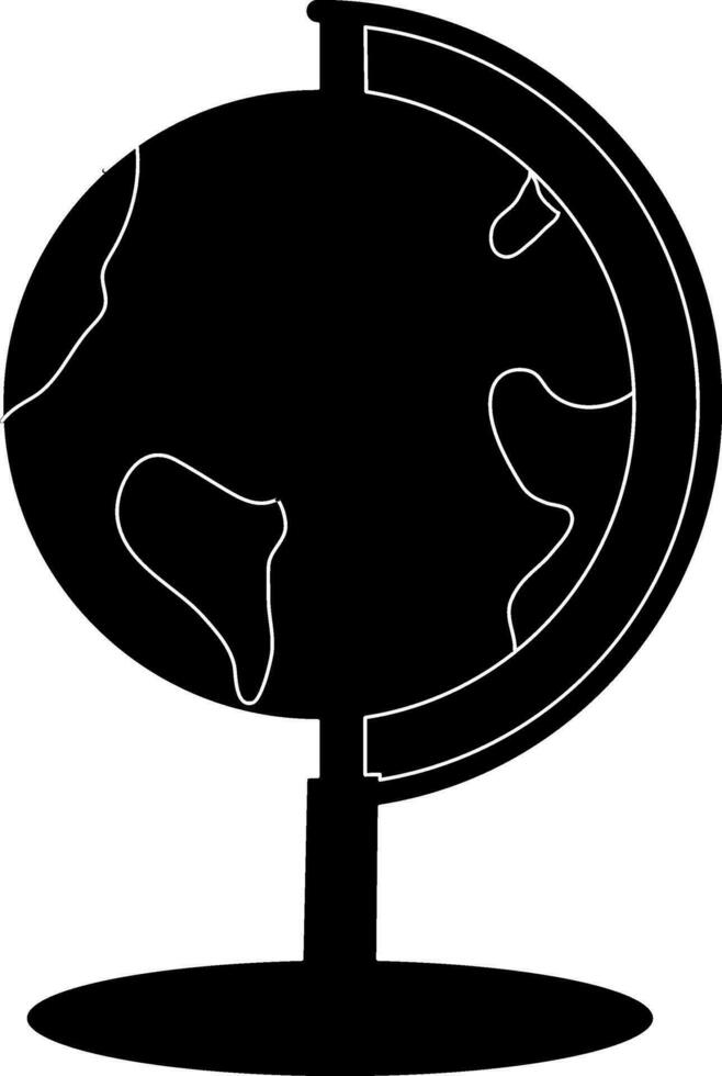 Black and white globe standing in flat style. Glyph icon or symbol. vector